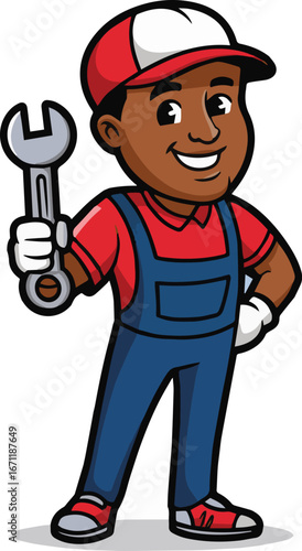 mechanic cartoon mascot vector – handyman and repair service logo