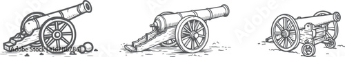 cannon vector illustrations – vintage artillery and weapon sketch set