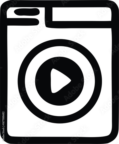 Simple doodle icon of a media player with play button symbol for online streaming and digital content
