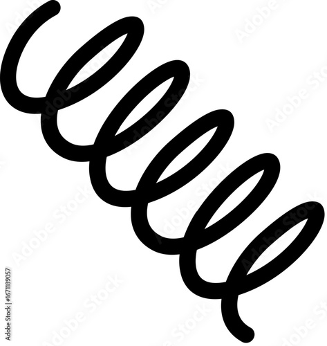 Coiled Spring : An artistic depiction of a single, black coiled spring in a sleek, minimalist style, showcasing a fundamental concept in mechanics and design. 