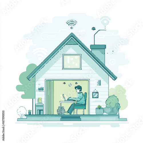 Ideal for remote work concept designs, illustrating tranquility, worklife balance, and digital nomad lifestyle in a serene natural setting.