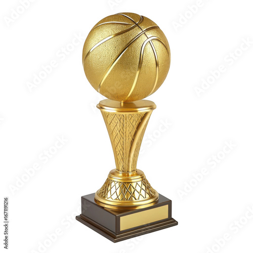 3d golden basketball trophy with intricate design for sports award celebration transparent background