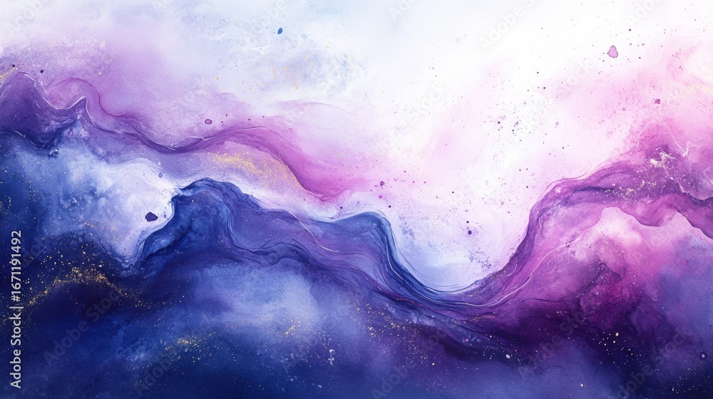 Obraz premium Abstract waves of purple, pink, and blue blend seamlessly, creating a dreamy, ethereal landscape with hints of gold.