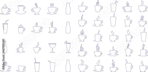 drink and cup hand-drawn vector set – beverages and bar icons
