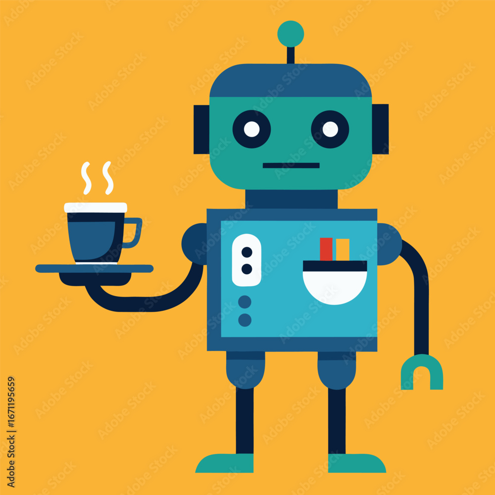 Fototapeta premium Modern robot waiter serving coffee, a stylish and functional design for a futuristic cafe concept