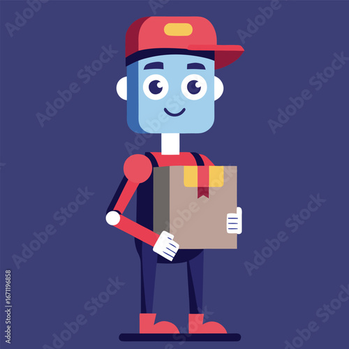 A delivery robot is holding a package, ready to deliver it to the customer with speed and efficiency