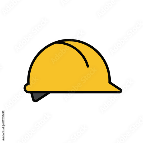 A vibrant yellow hard hat icon symbolizes safety, protection, and the essential role of construction workers and industrial professionals.