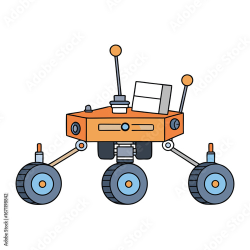 Illustration of a mars rover robot with three wheels isolated on white background