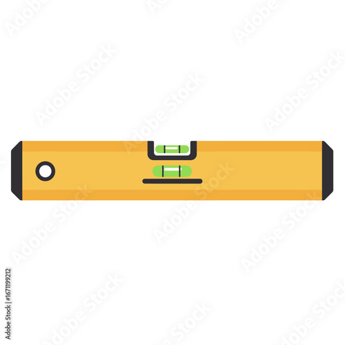 A bright yellow spirit level tool, with its green bubble perfectly centered, precisely indicates a horizontal surface, vital for accurate construction and DIY.