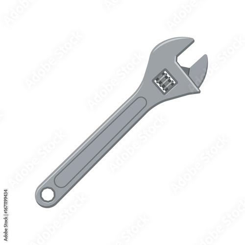 A sturdy gray adjustable wrench, an indispensable hand tool for mechanics, maintenance, and home improvement, clearly depicted as a clean vector graphic.