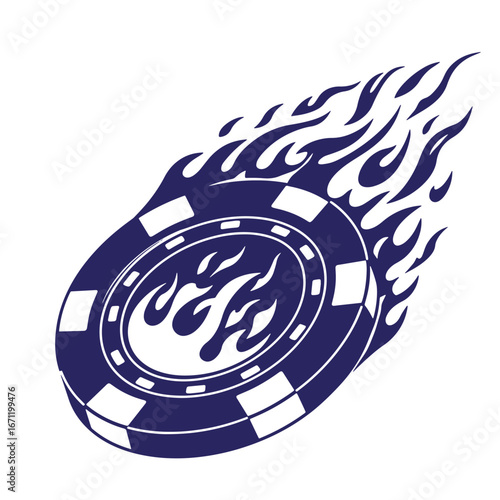 Fiery poker chip gambling concept with flames illustrating casino winning luck and speed