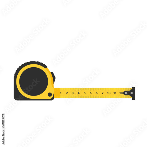 A bright yellow and black retractable tape measure extends, displaying precise measurements for construction, DIY projects, or professional tasks.