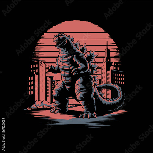 retro design godzilla rampage vector 4