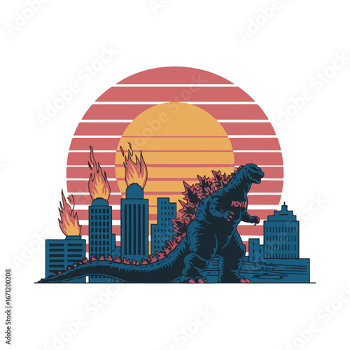 retro design godzilla rampage vector 10