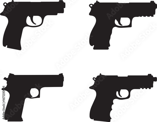 gun silhouette vector illustrations – pistol and firearm icon collection