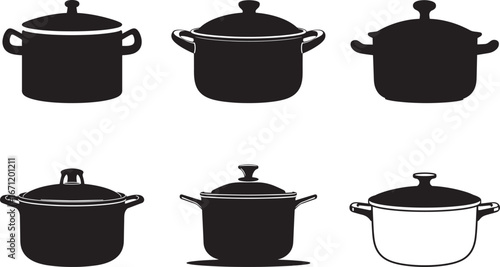 cooking pot with steam vector silhouettes – kitchen cookware icon pack