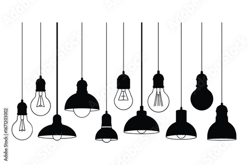 Collection of vintage edison bulbs and industrial pendant lights
