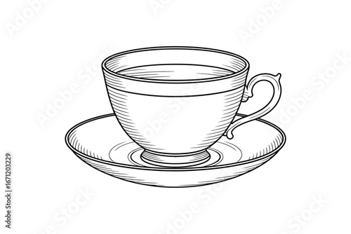 Vintage sketch of a coffee cup and saucer