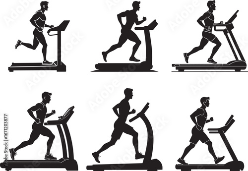 Running on Treadmill Vector | Fitness Gym Workout Silhouettes