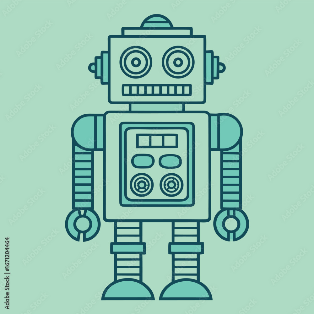 Fototapeta premium Vintage cartoon robot isolated on white background, perfect for childrens illustration or design projects