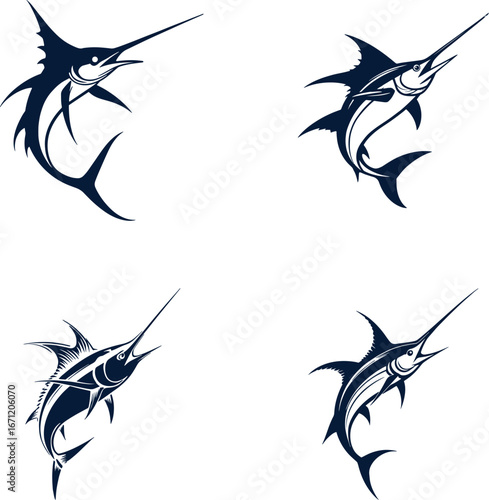 Swordfish Logo Vector Set – Fishing and Marine Design Icons