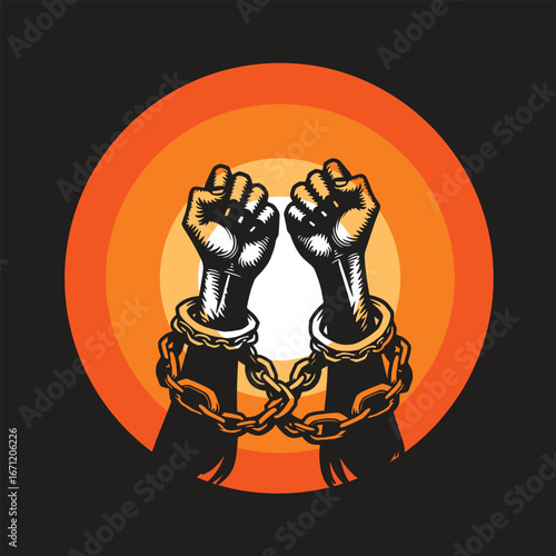 Freedom Illustration – Hands Breaking Chains Vector Artwork