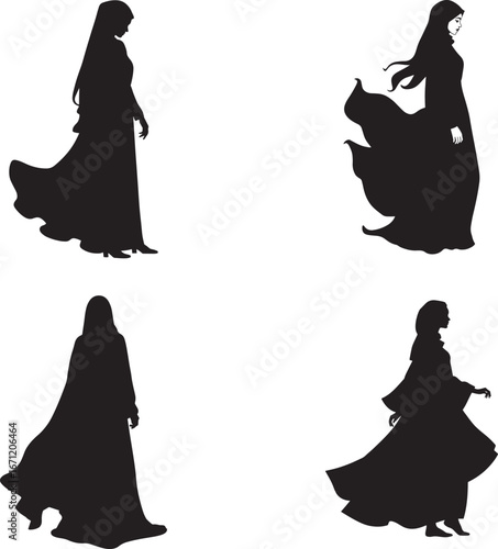 Elegant Woman Silhouettes – Fashion and Style Vector Icons