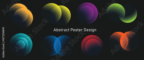 Futuristic abstract poster with color gradient round shapes. Abstract background with soft colored spheres for poster, wallpaper, design purpose.