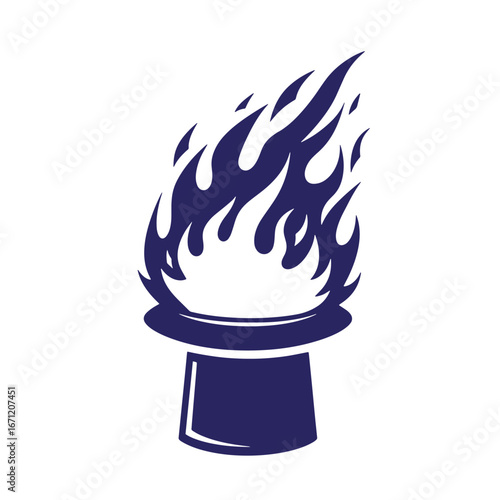 Stylized blue flame rising from a magician�s hat on a clean white background