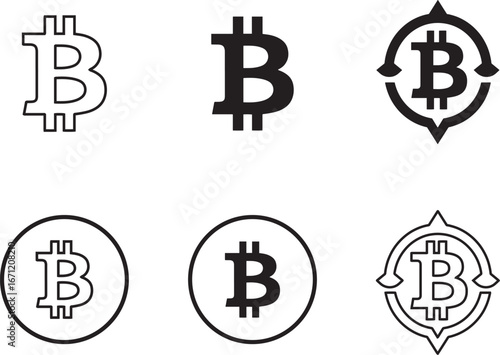 Bitcoin Icon Set – Cryptocurrency and Blockchain Vector Symbols