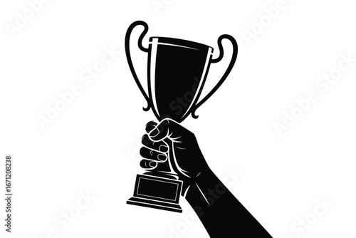Hand holding up a silhouette of a trophy