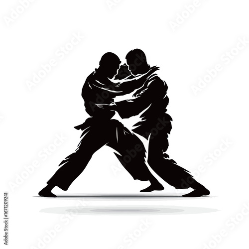 Two martial artists are in a close combat stance, showcasing agility and focus. The setting emphasizes the intensity of their sparring practice as they prepare to execute techniques.