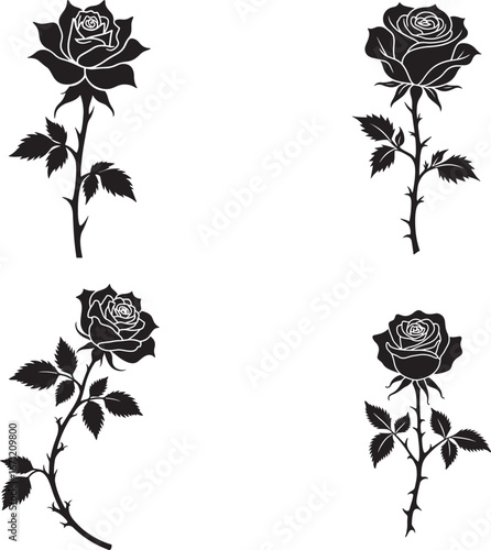 Rose Flower Vector Icon Set – Floral Silhouette Illustration Isolate on White Background 