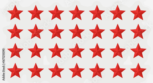 Dazzling display of vibrant red stars arranged in a clean, modern grid pattern, perfect for celebrating achievements