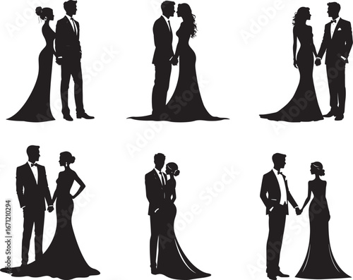 Wedding Couple Silhouette Vector Set – Bride and Groom Illustration