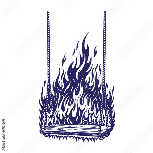 Vector illustration of a burning swing symbolizing emotional intensity or despair