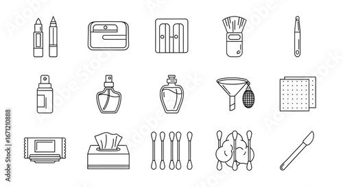 Collection of Line Art Icons: Beauty, Hygiene, and Personal Care Products