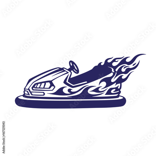 Vector illustration of a classic bumper car design with stylized flames on a white background