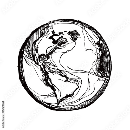 A creative sketch displays the Earth with emphasis on North and South America. The intricate lines convey a modern interpretation of our planet, highlighting its geographical features.