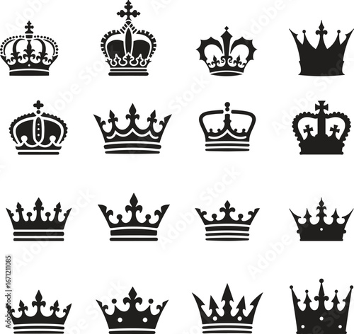 Crown Icons Set Collection – Royalty and King Queen Symbols Vector Illustration Isolate on White Background 