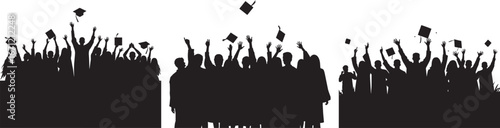 Graduation Silhouette Icons Set. Students with Hats Vector Illustration Isolated on White Background