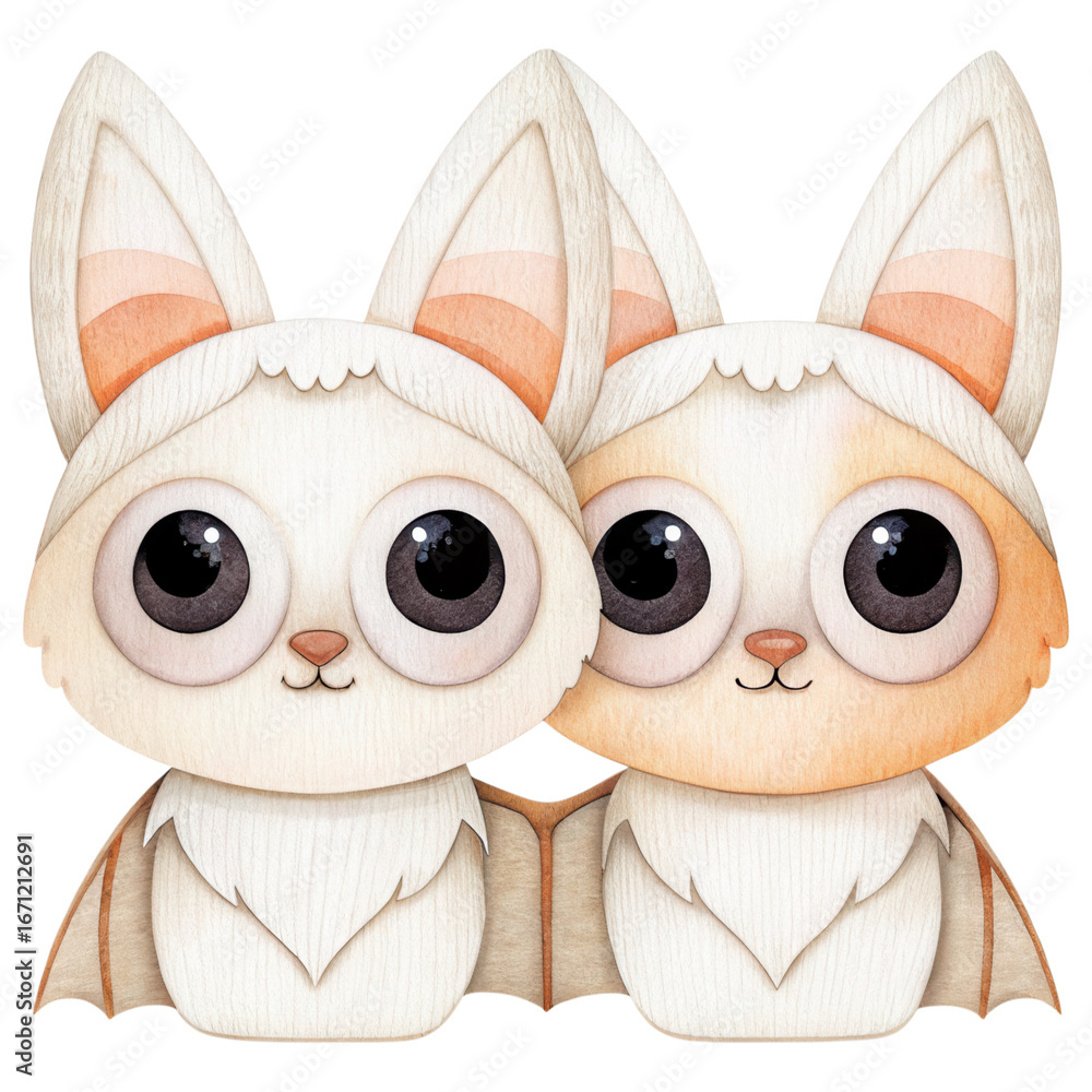 Fototapeta premium Halloween Cute Fox Vampires Concept. Cute cartoon bats with big eyes and playful expressions.
