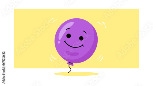 Joyful purple balloon character cheerfully bouncing with happy expression, perfect for celebrations and children's themes, conveying pure delight and vibrant energy for any festive occasion