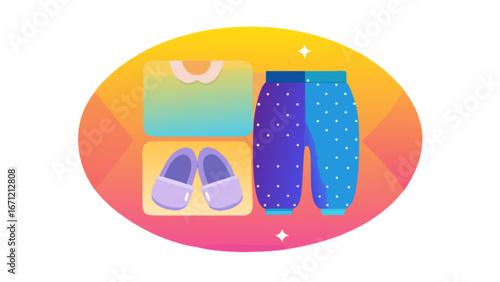 Cozy children's pajamas and slippers neatly organized, ready for a comfortable night's sleep creating a feeling of warmth and relaxation