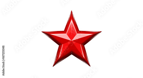 Shiny red five-pointed star symbolizing success achievement and excellence isolated on white background