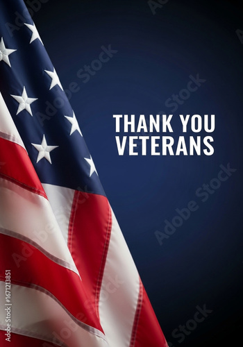 Thank you veterans american flag waving with stars and stripes