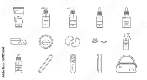 Skincare and Beauty Product Line Art Icons Collection