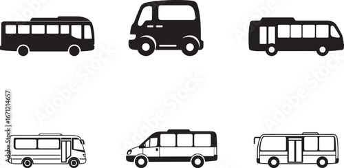 Silhouette Bus Icons – Public Transport Vehicle Vector Illustration
