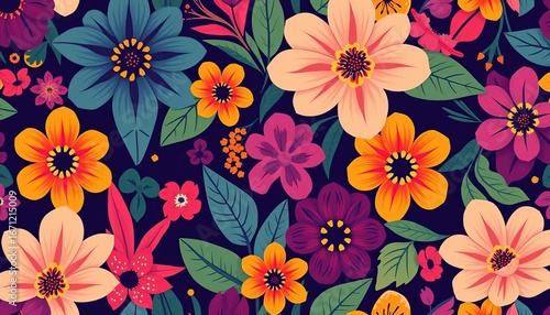 Vibrant flat-style exotic floral seamless pattern for fabric, wallpaper, textile, surface, white