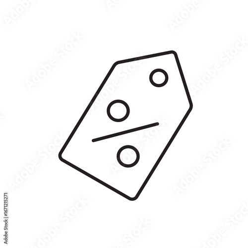 A vector icon of a price tag with a percentage sign, representing discounts or special offers, created in line style with editable stroke